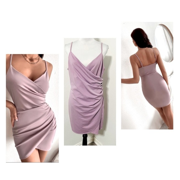 Source Unknown Dresses & Skirts - Unbranded Women’s Lilac Plus 2XL Bodycon V-Neck Mini Ruched Dress Side Zip